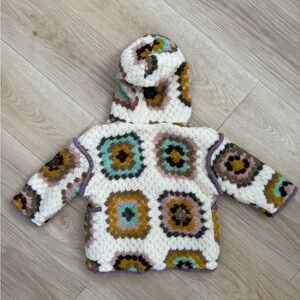 Zara Kids Multicolor Crochet Hooded Sweater